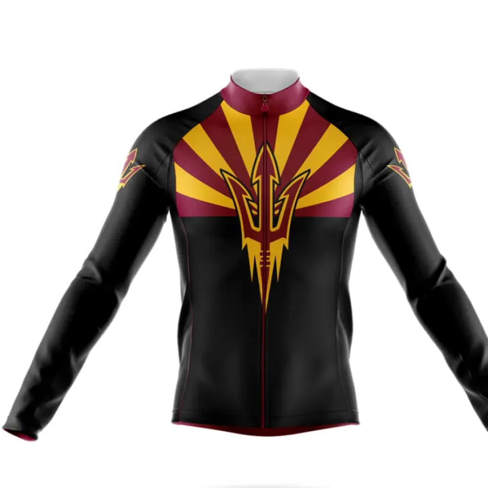 Arizona State University AZ Long Sleeve Cycling Jersey Black/Yellow/Burgundy