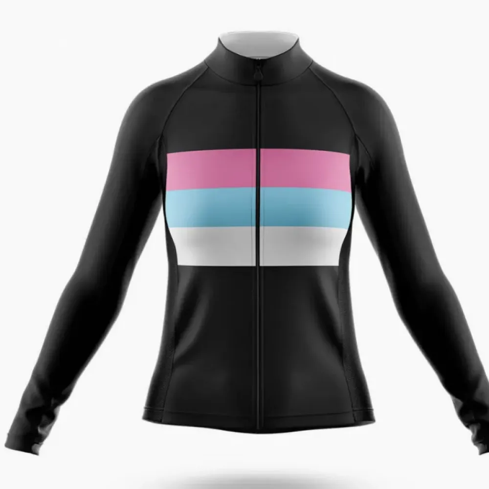Retro Color Lines Women's Long Sleeve Cycling Jersey Pink/Blue/White