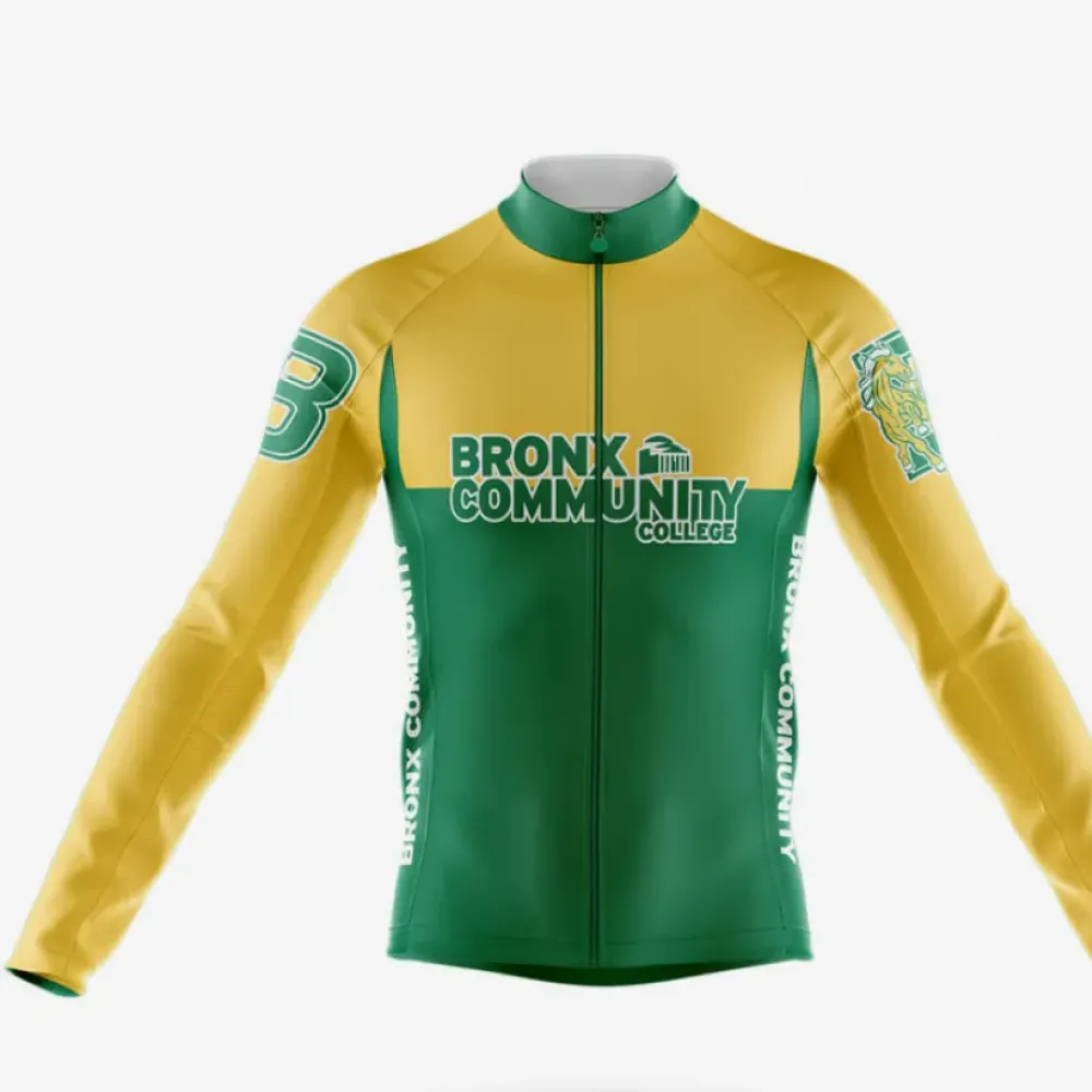 Bronx Community College Long Sleeve Cycling Jersey Green/Yellow/White