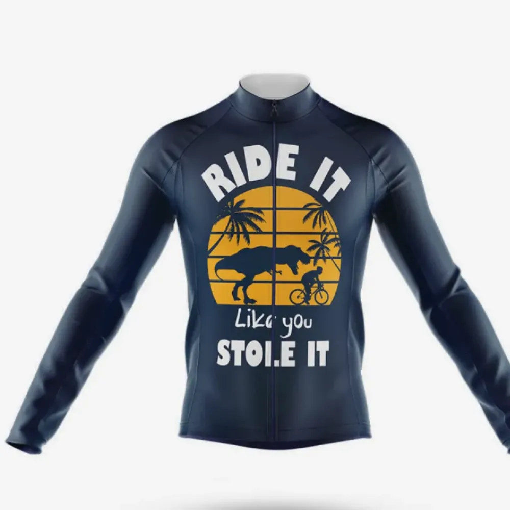 Ride It Like Stole It Long Sleeve Cycling Jersey Navy/Yellow/White