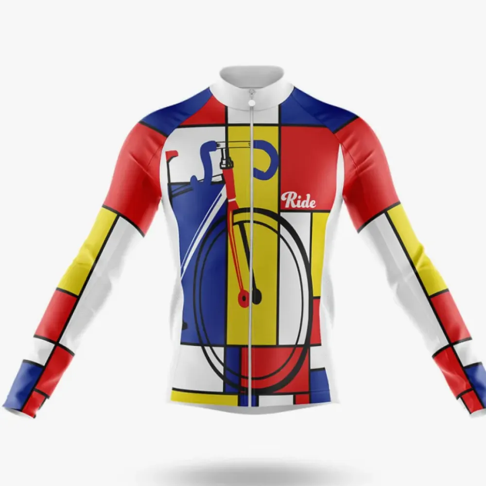 Ride Cubism Long Sleeve Cycling Jersey Blue/Yellow/Red