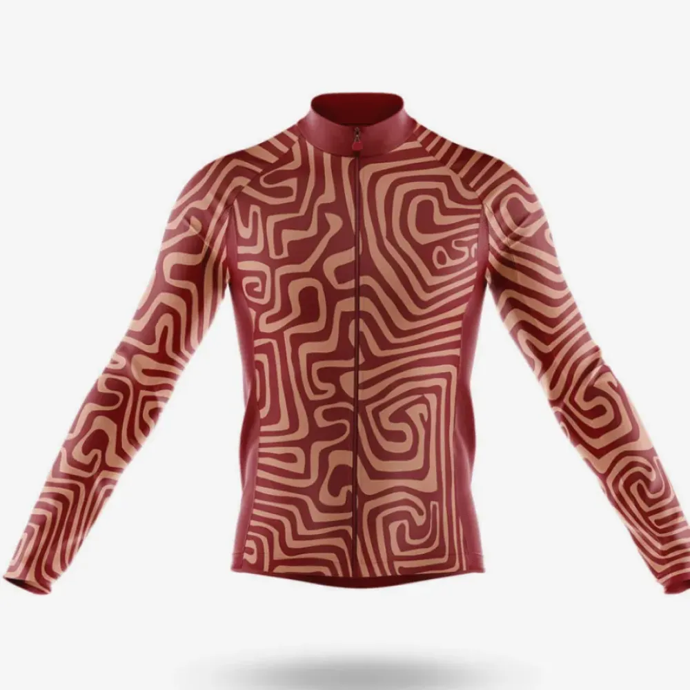 Aboriginal Art Long Sleeve Cycling Jersey Colorful Maroon/Gold/Sand