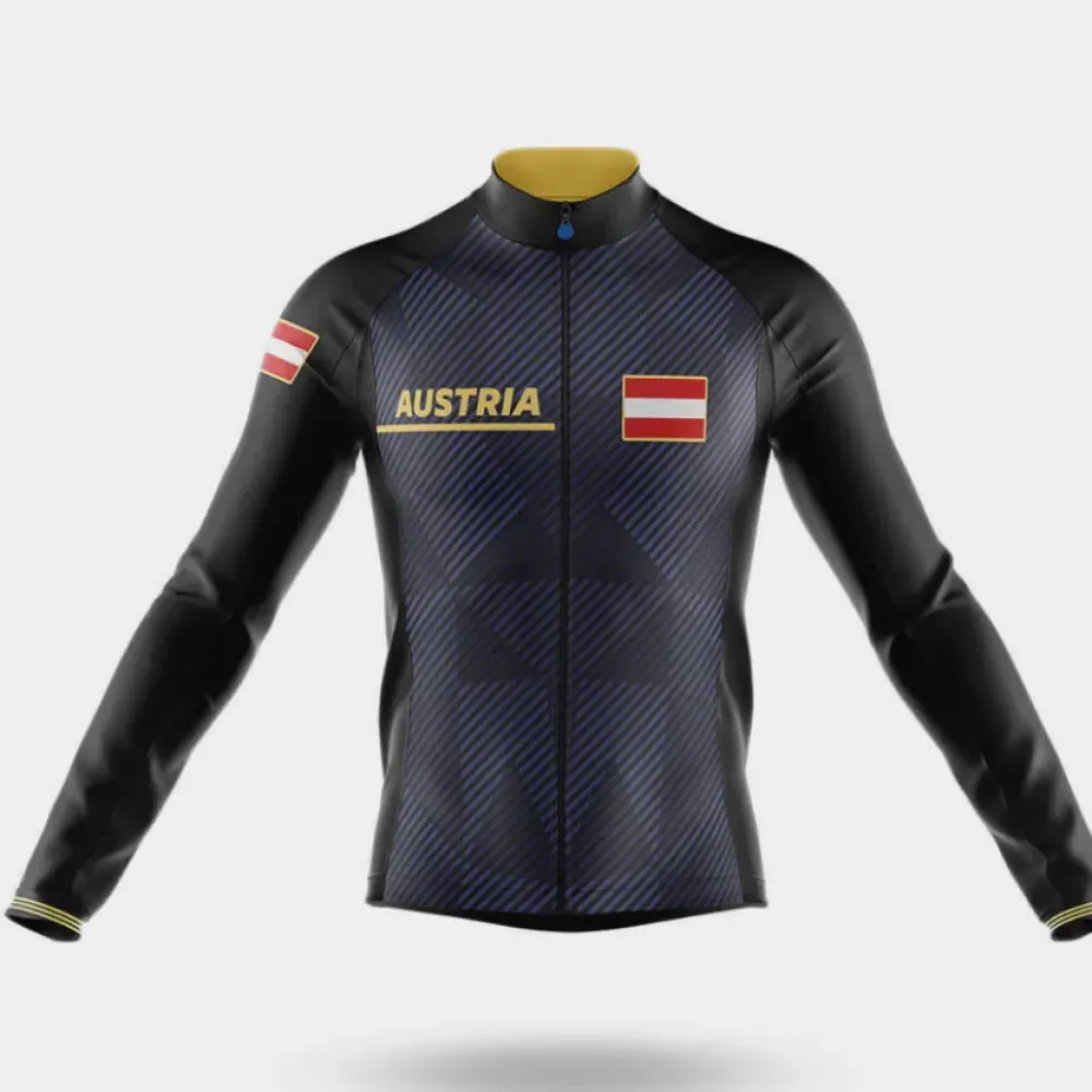Austria S2 Cycling Jersey Long Sleeve Black/Gold/Blue