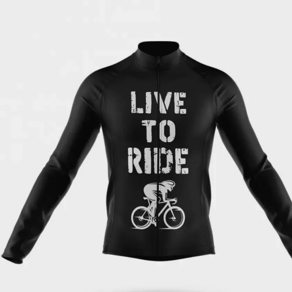 Live to Ride Long Sleeve Cycling Jersey Black/White/Grey