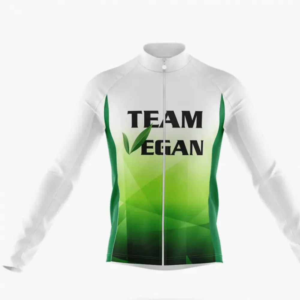 Team Vegan Long Sleeve Cycling Jersey White/Green/Black