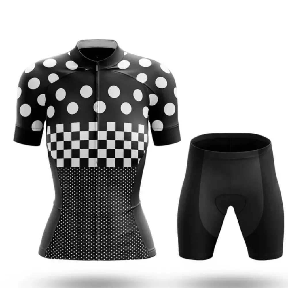 Women's Cycling Kit Polka Dots Black/White/Grey