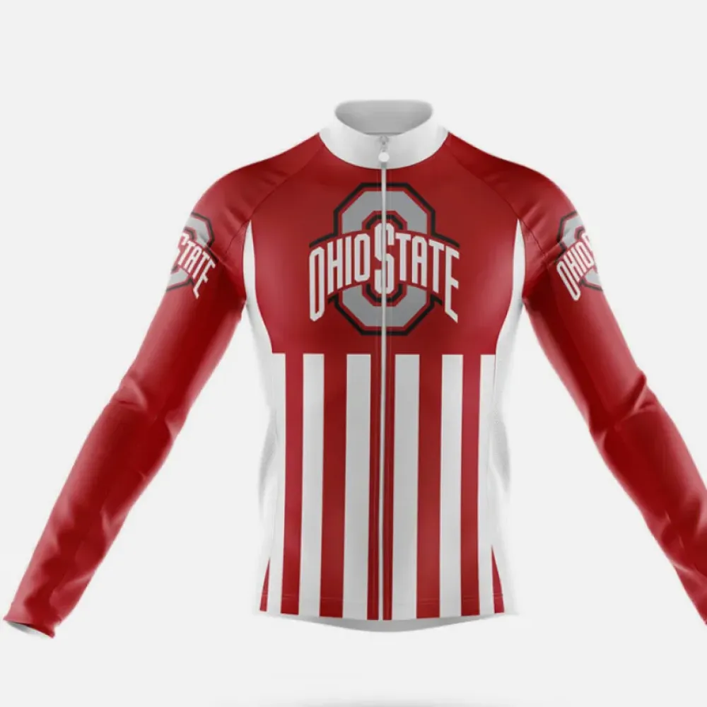 Ohio State University USA Long Sleeve Cycling Jersey Red/White/Grey
