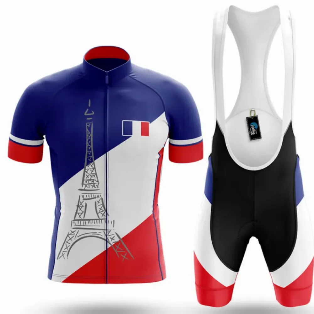 France Men's Cycling Kit Eiffel Tower Navy/Red/White