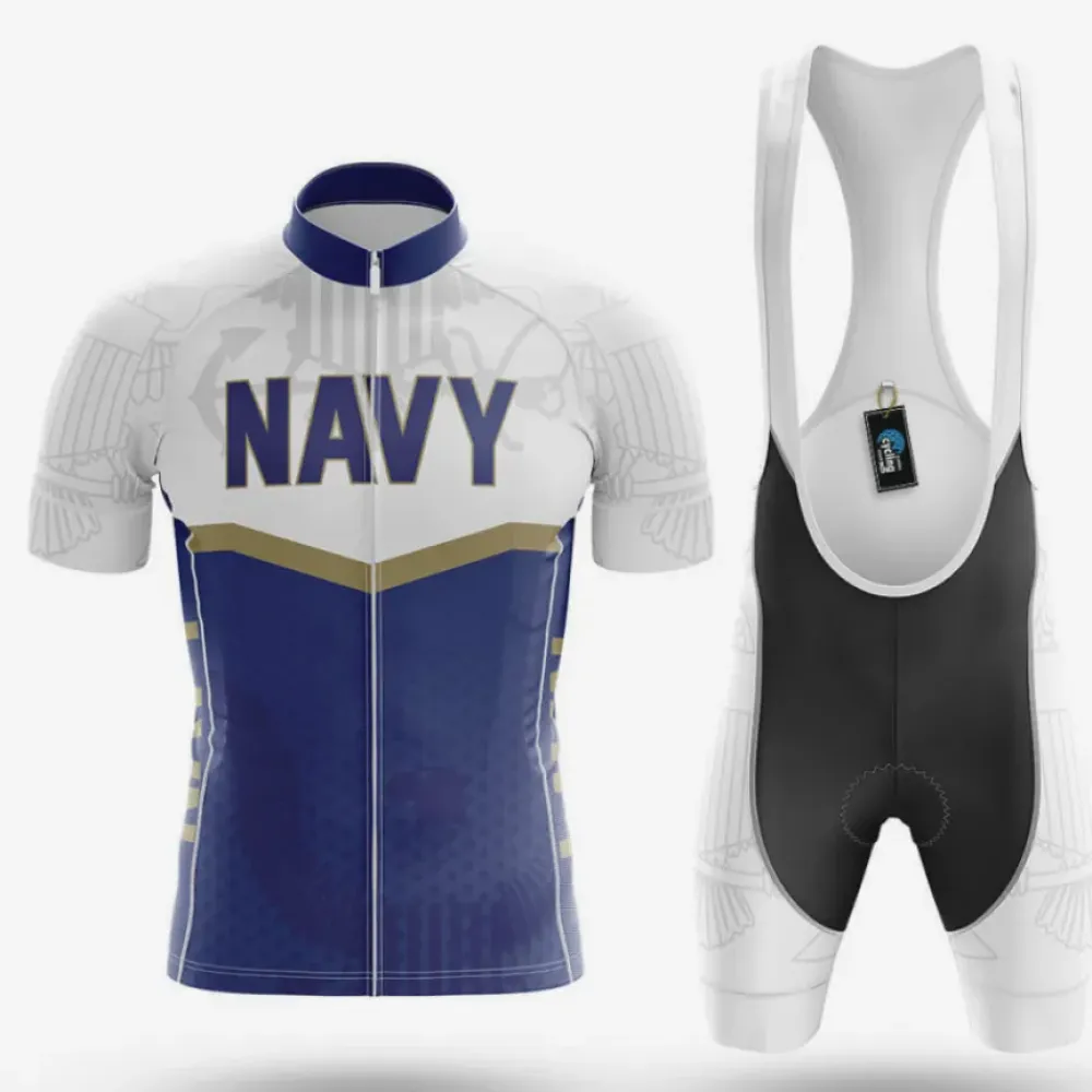 Navy Cycling Kit Full Set Navy/White/Gold