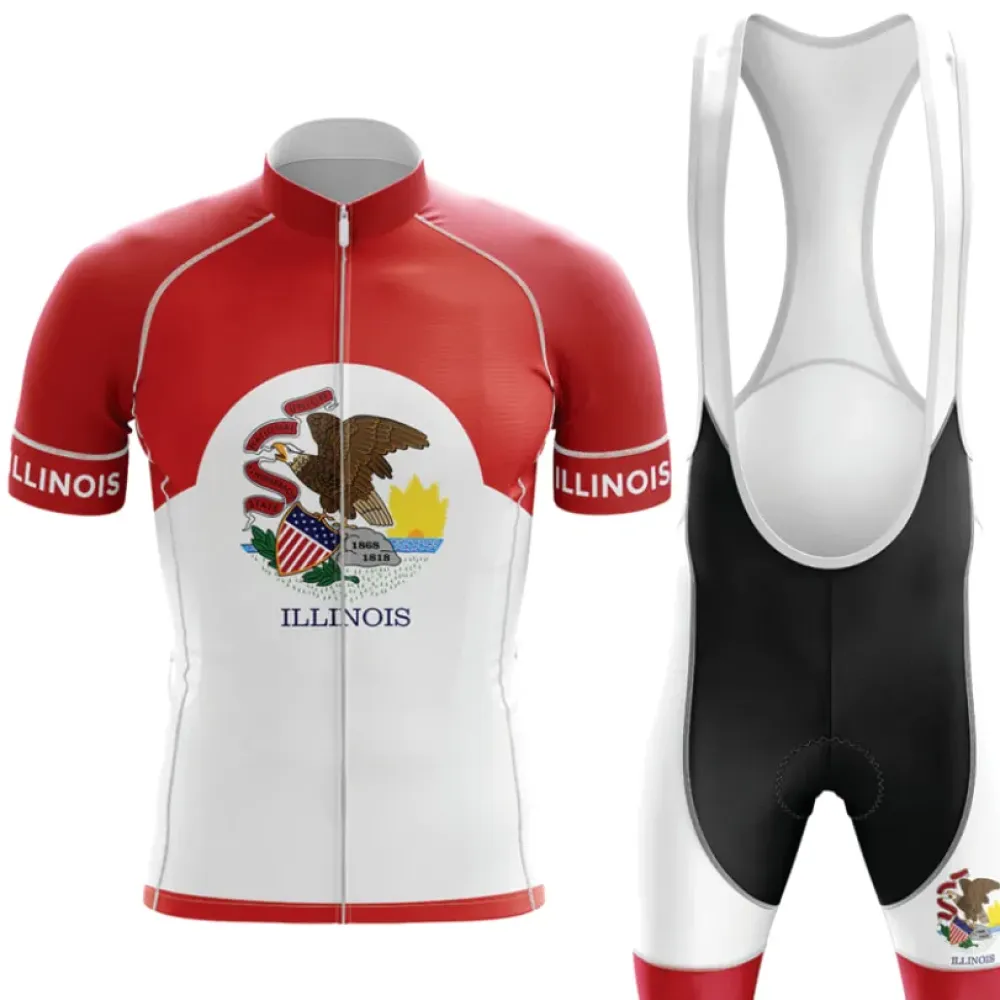 Illinois Men's Cycling Kit / Jersey   Bibs State Emblem Red/White/Black
