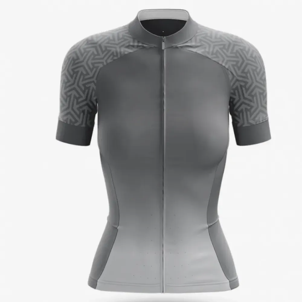Cycling Jersey Geometric Pattern Grey/Black/Silver
