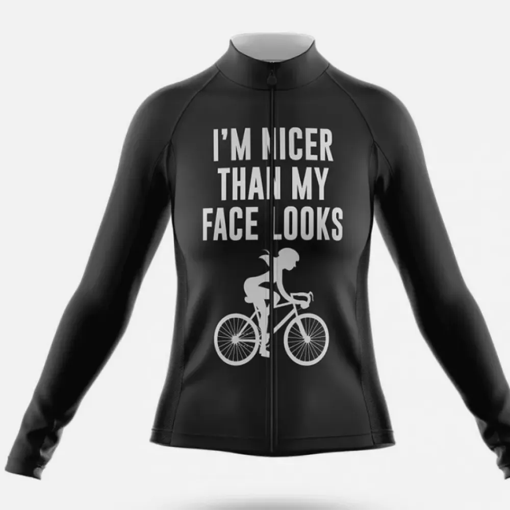 Nicer Women's Long Sleeve Cycling Jersey Black/White/Grey
