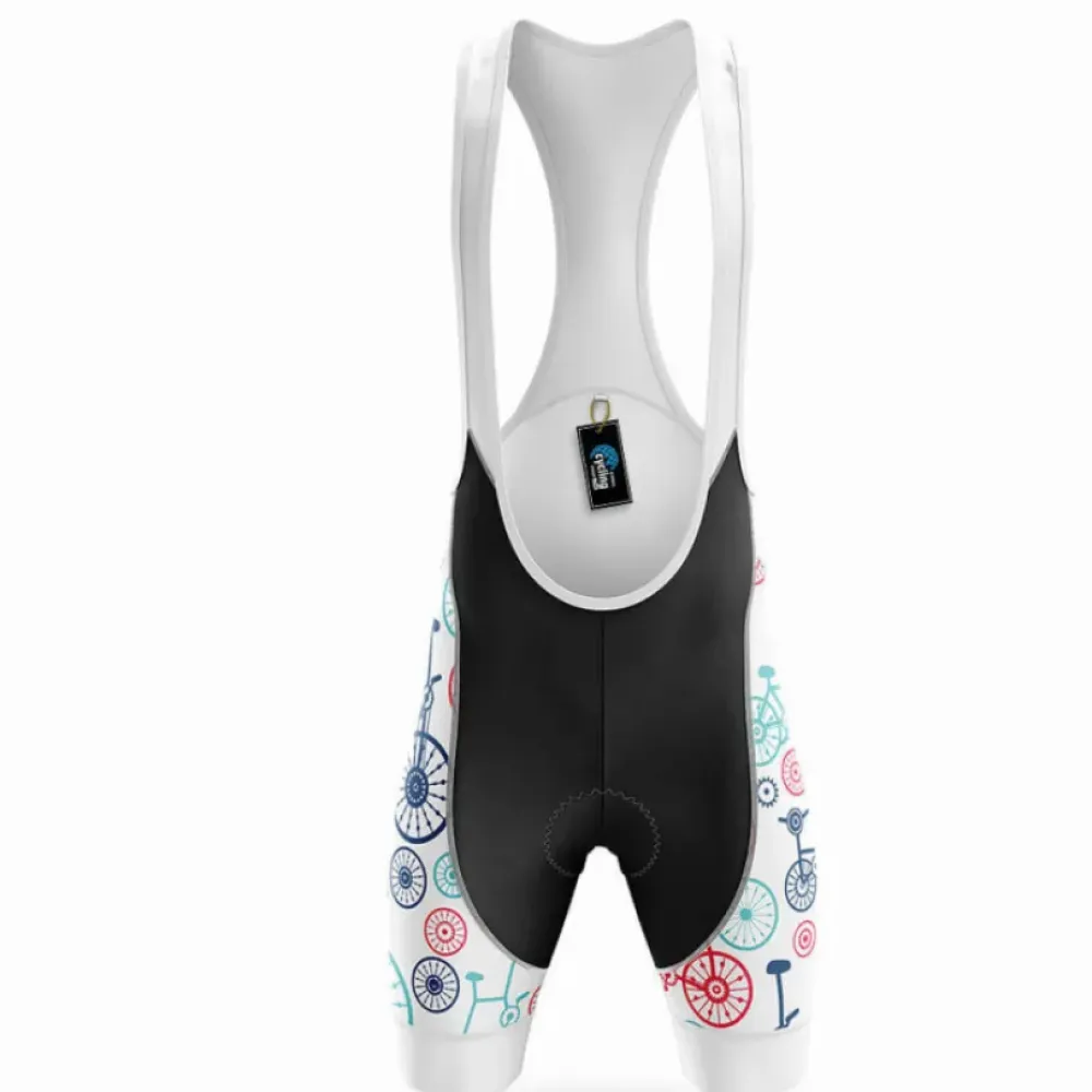 Cycling Bibs Bike Pattern White/Red/Blue