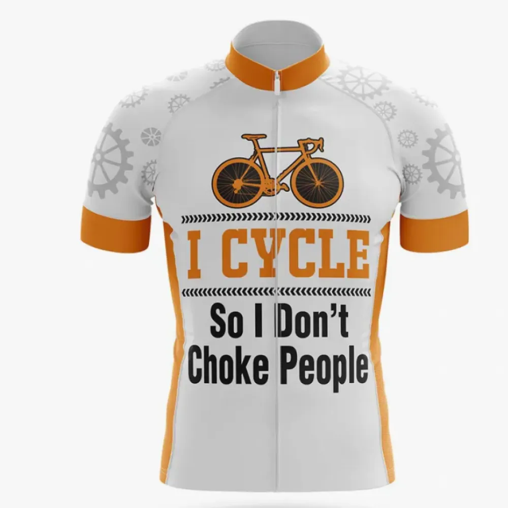 Cycle Jersey I Cycle So I Don't Choke People White/Orange/Grey
