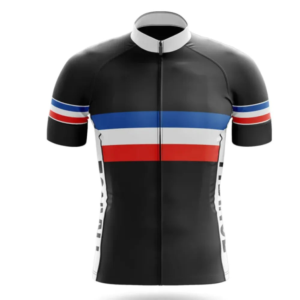 France National Cycling Jersey Striped Black/Red/Blue