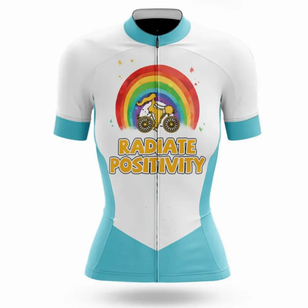Radiate Positivity Women Cycling Jersey White/Light Blue/Gold