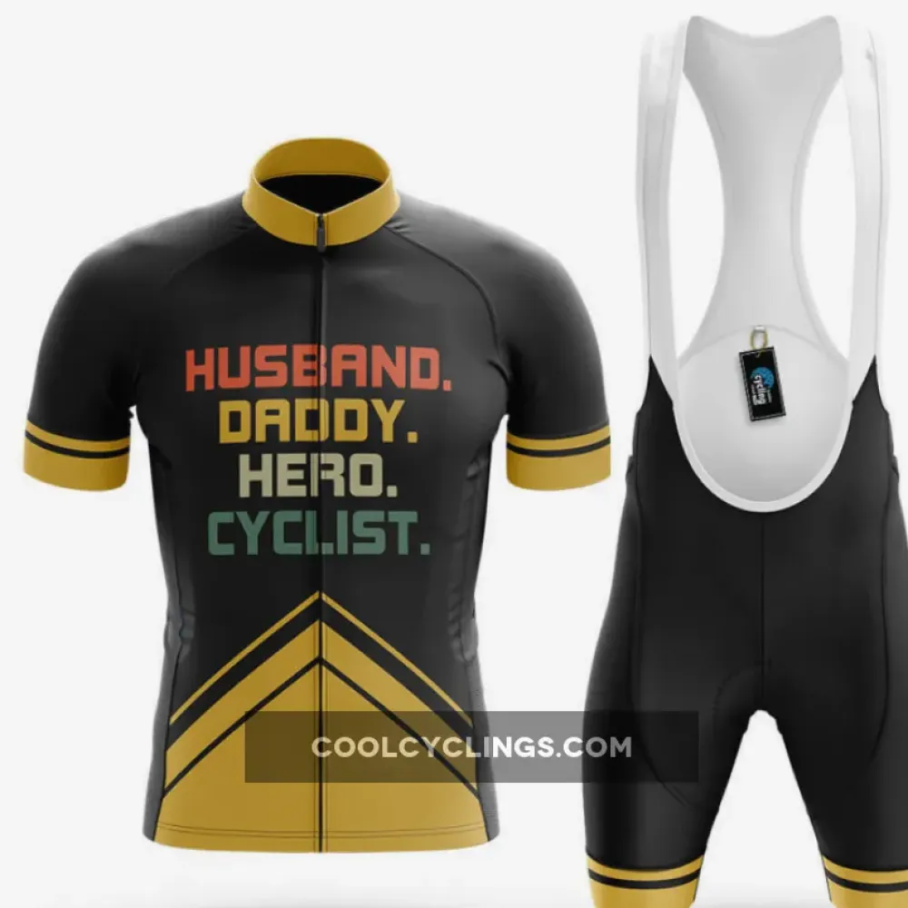 Cycling Kit Full Set Husband Daddy Hero Cyclist Black/Gold/Silver