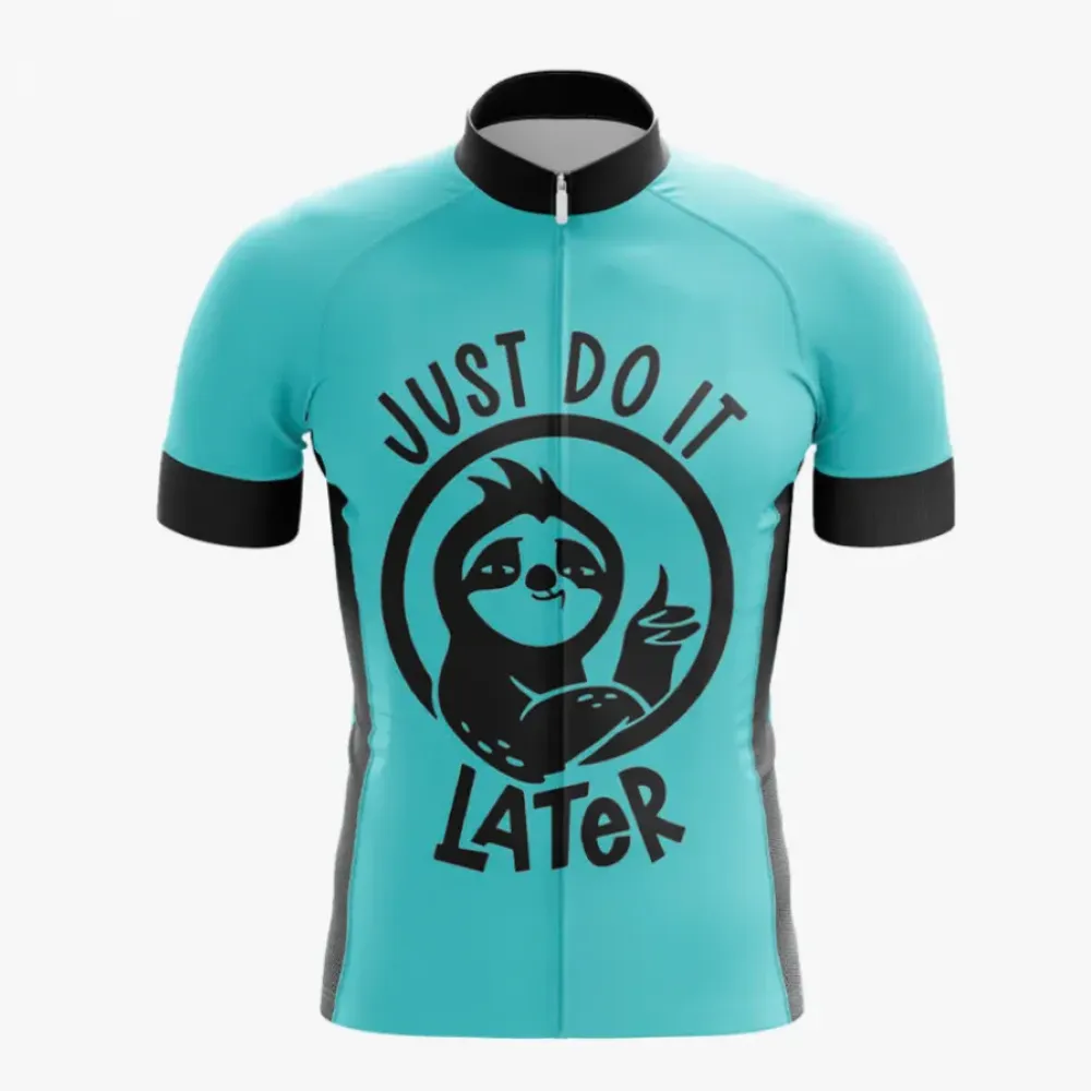 Sloths Just Do It Later Cycling Jersey Cyan/Black/Turquoise