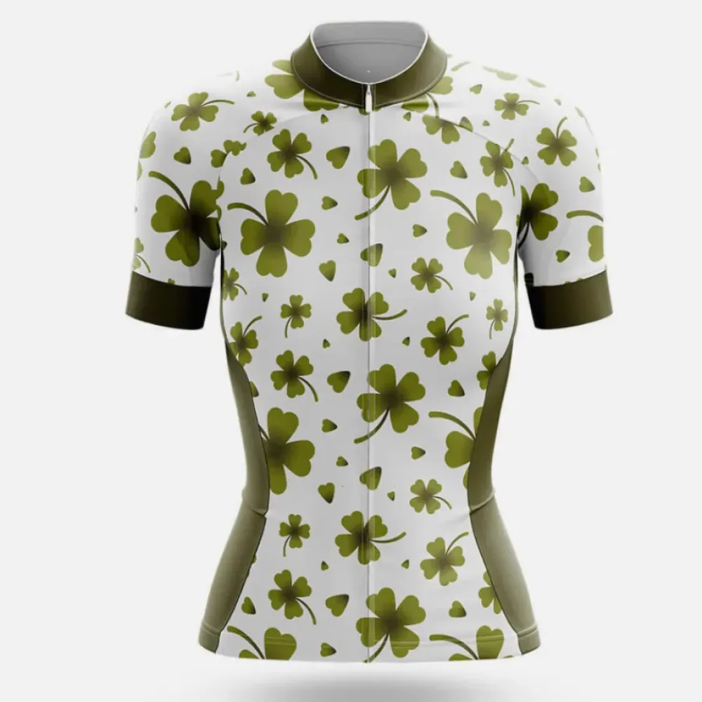 Ireland Four Leaf Clover Women's Cycling Jersey Green/White/Olive