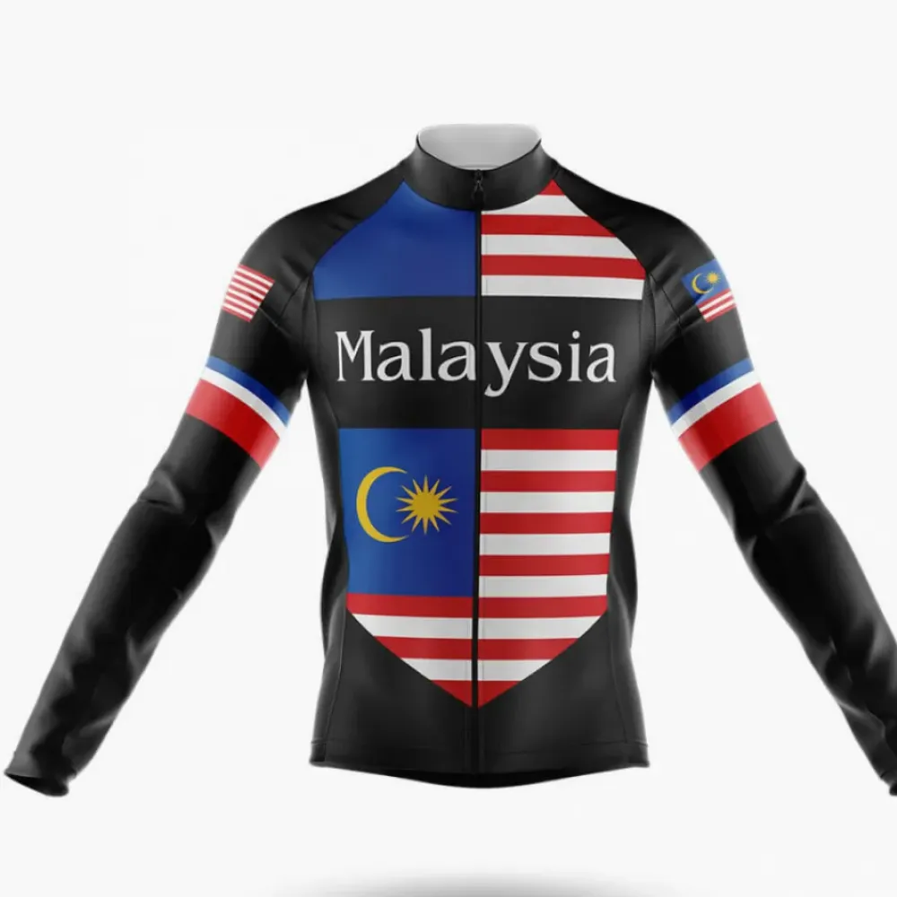 Malaysia Long Sleeve Cycling Jersey Malaysian Flag Black/Red/Blue