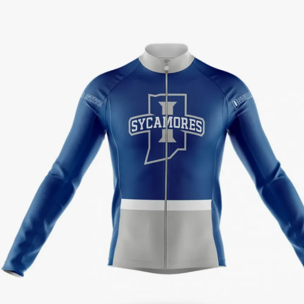 Indiana State Long Sleeve Cycling Jersey Blue/Grey/White