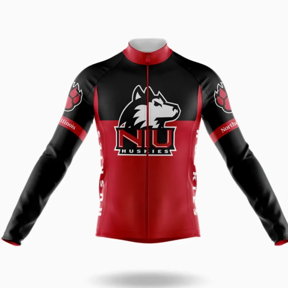 Northern Illinois University Long Sleeve Cycling Jersey Feature Black/Red/White