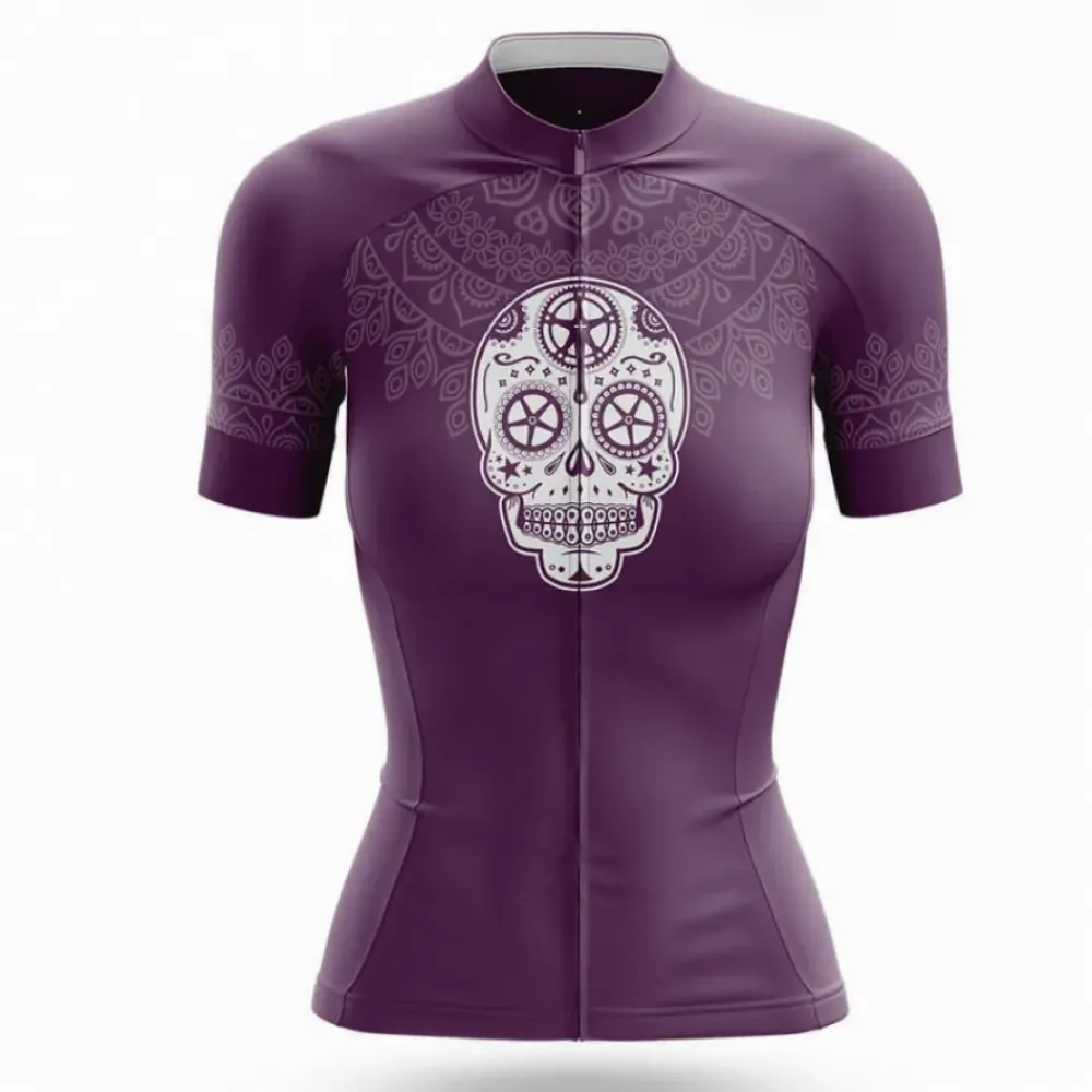 Bike Skull Cycling Jersey Purple/White/Grey