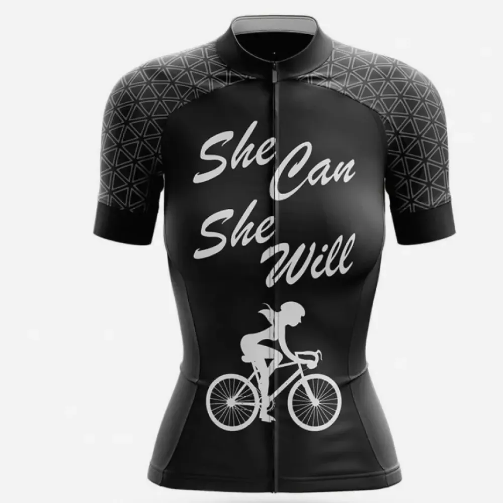 She Can She Will Cycling Jersey Black/Gray/White