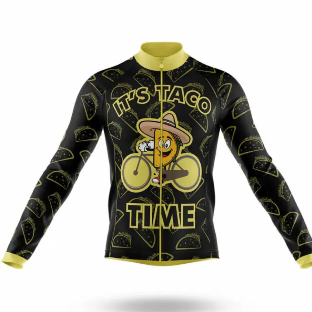 Taco Time Long Sleeve Cycling Jersey Ver.2 Funny Design Black/Yellow/Gold