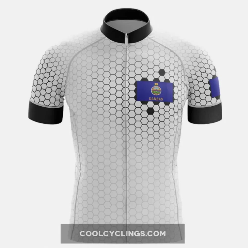 Kansas V7 Cycling Jersey Hexagon Pattern White/Blue/Grey