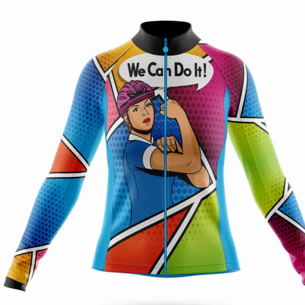 We Can Do It V4 Cycling Jersey Blue/Green/Pink