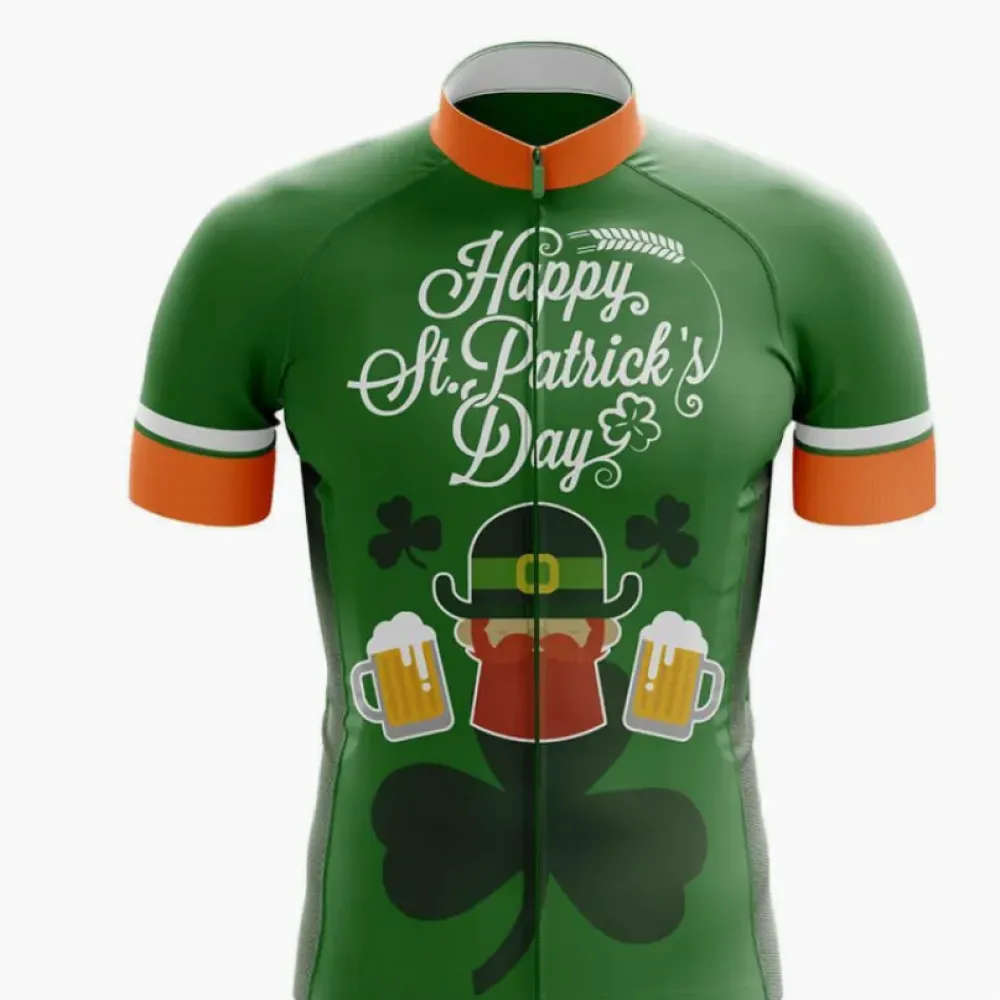 Happy St. Patrick's Day Cycling Jersey Irish Pride Green/Orange/White