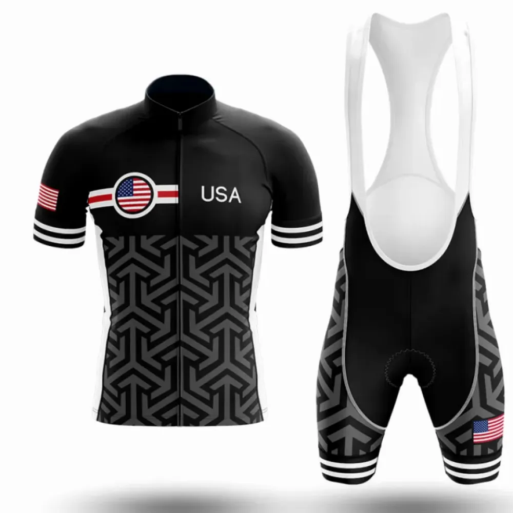 USA V18 Cycling Kit Geometric Pattern Black/White/Grey