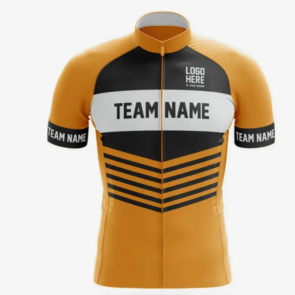 Custom Team Name V20 Yellow Cycling Jersey Feature Black/Orange/White