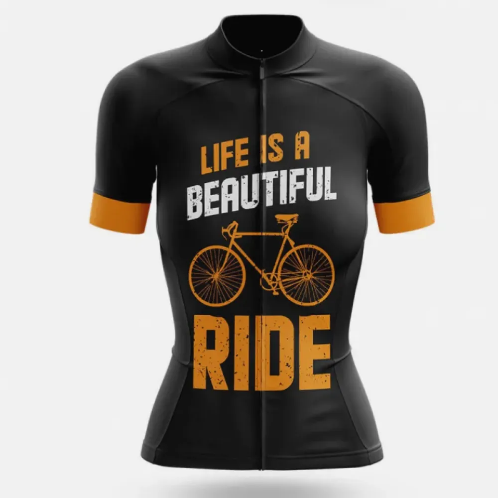 Life is a Beautiful Ride V6 Cycling Jersey Black/Orange/Grey
