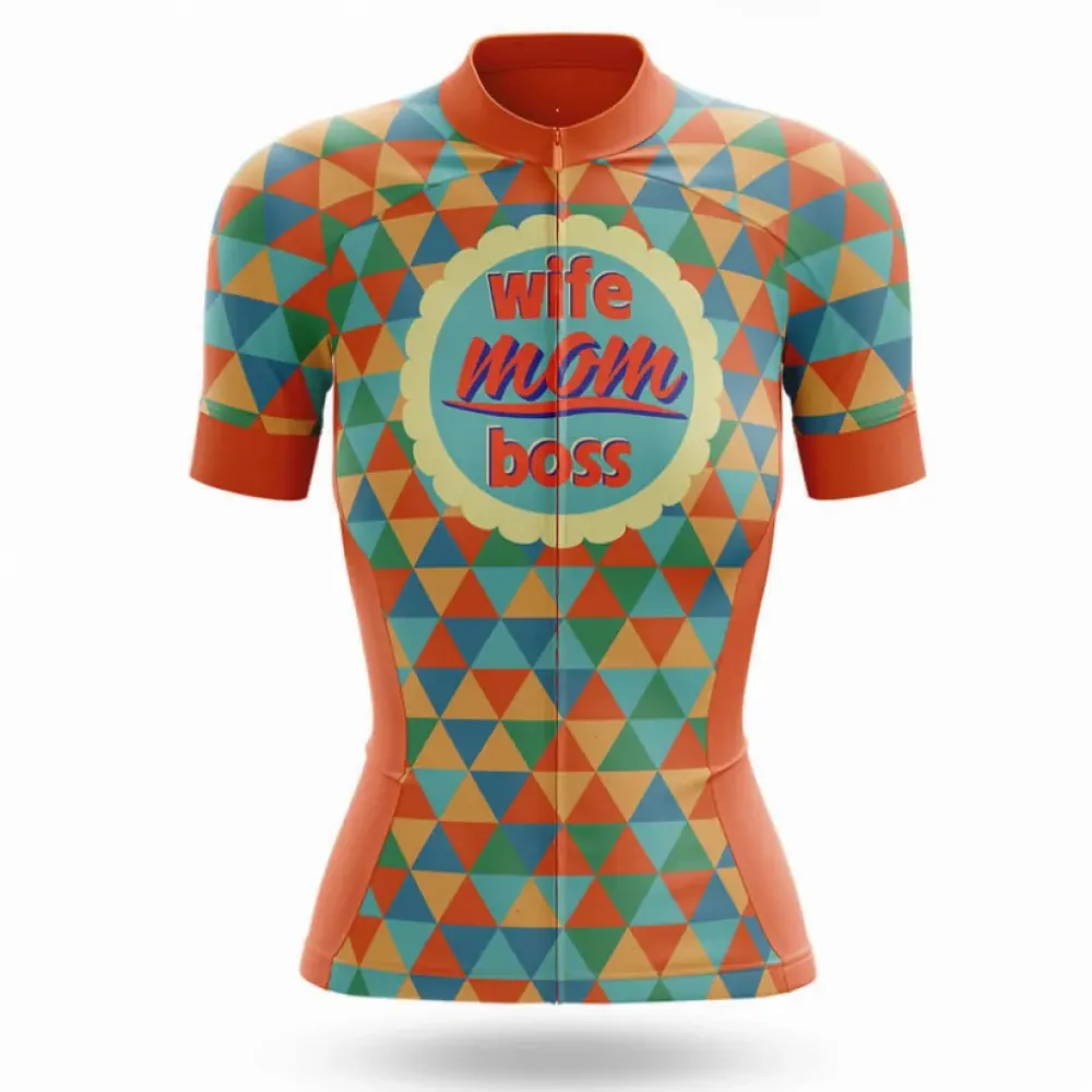 Wife Mom Boss Cycling Jersey Orange/Green/Blue