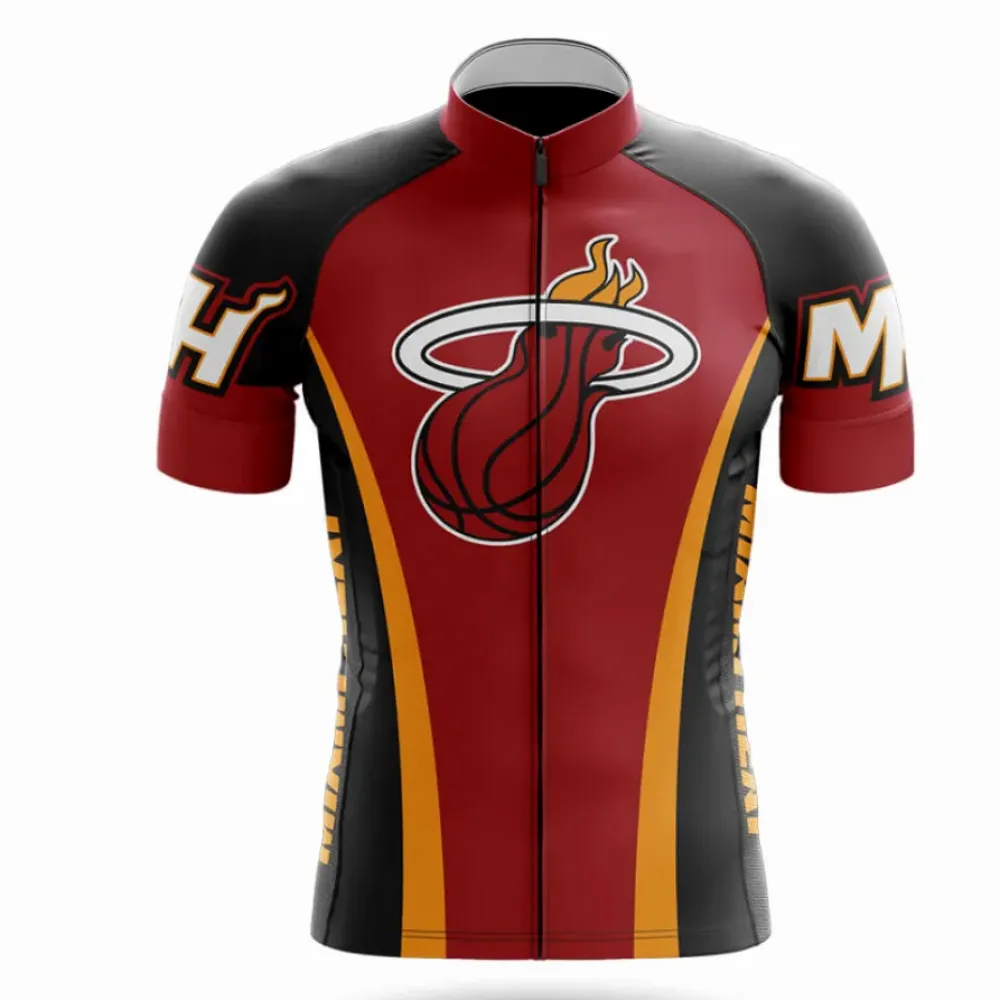 Miami Heat Cycling Jersey Basketball Logo Red/Black/Gold