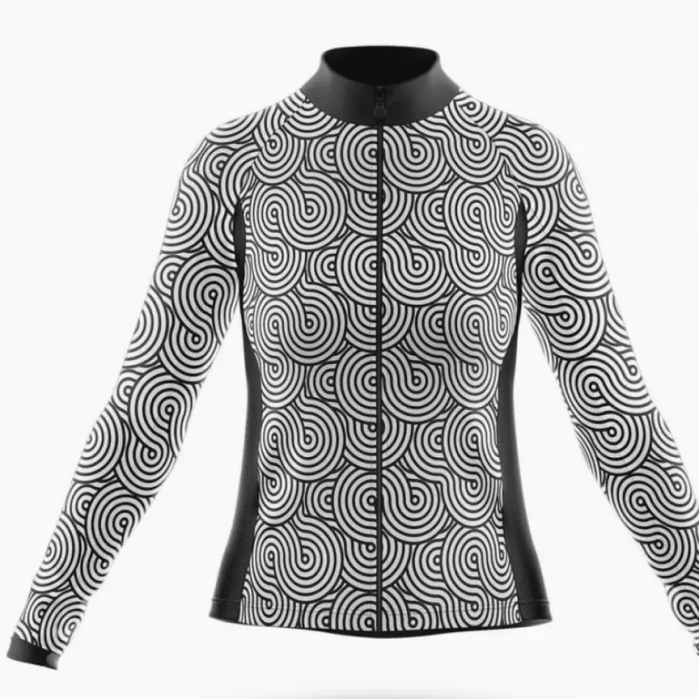 Waves Women's Long Sleeve Cycling Jersey Black/White/Silver