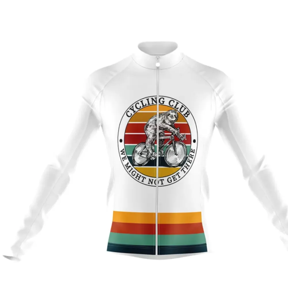 Cycling Club Long Sleeve Cycling Jersey Sloth Riding White/Green/Red