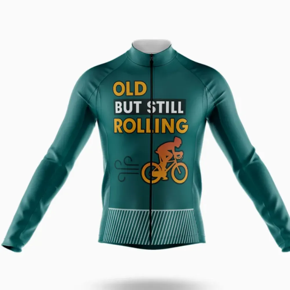 Old But Still Rolling V5 Long Sleeve Cycling Jersey Green/Yellow/Teal