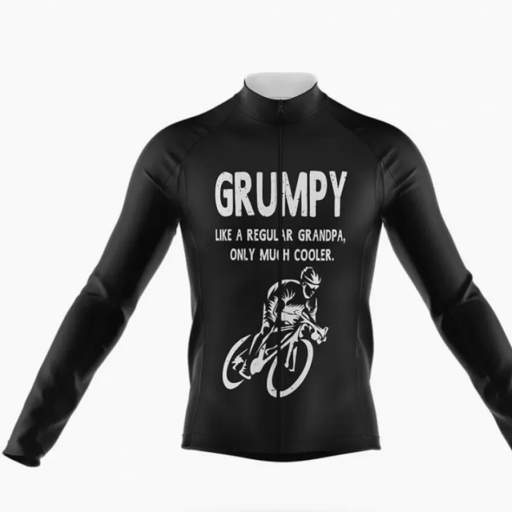 Grumpy But Cooler Long Sleeve Cycling Jersey Black/White/Grey