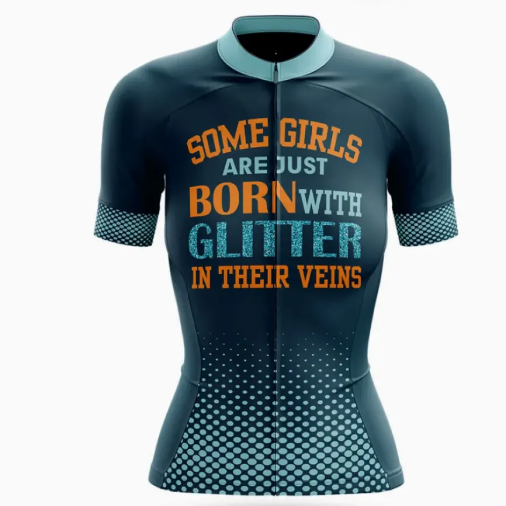 Cycling Jersey Glitter In Veins Blue/Grey/Orange