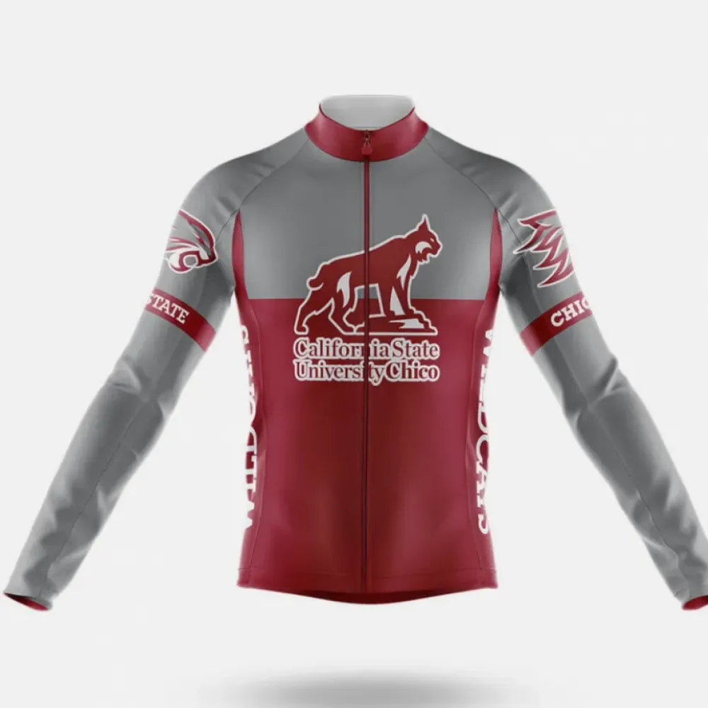 California State University Chico Long Sleeve Cycling Jersey Red/Grey/White