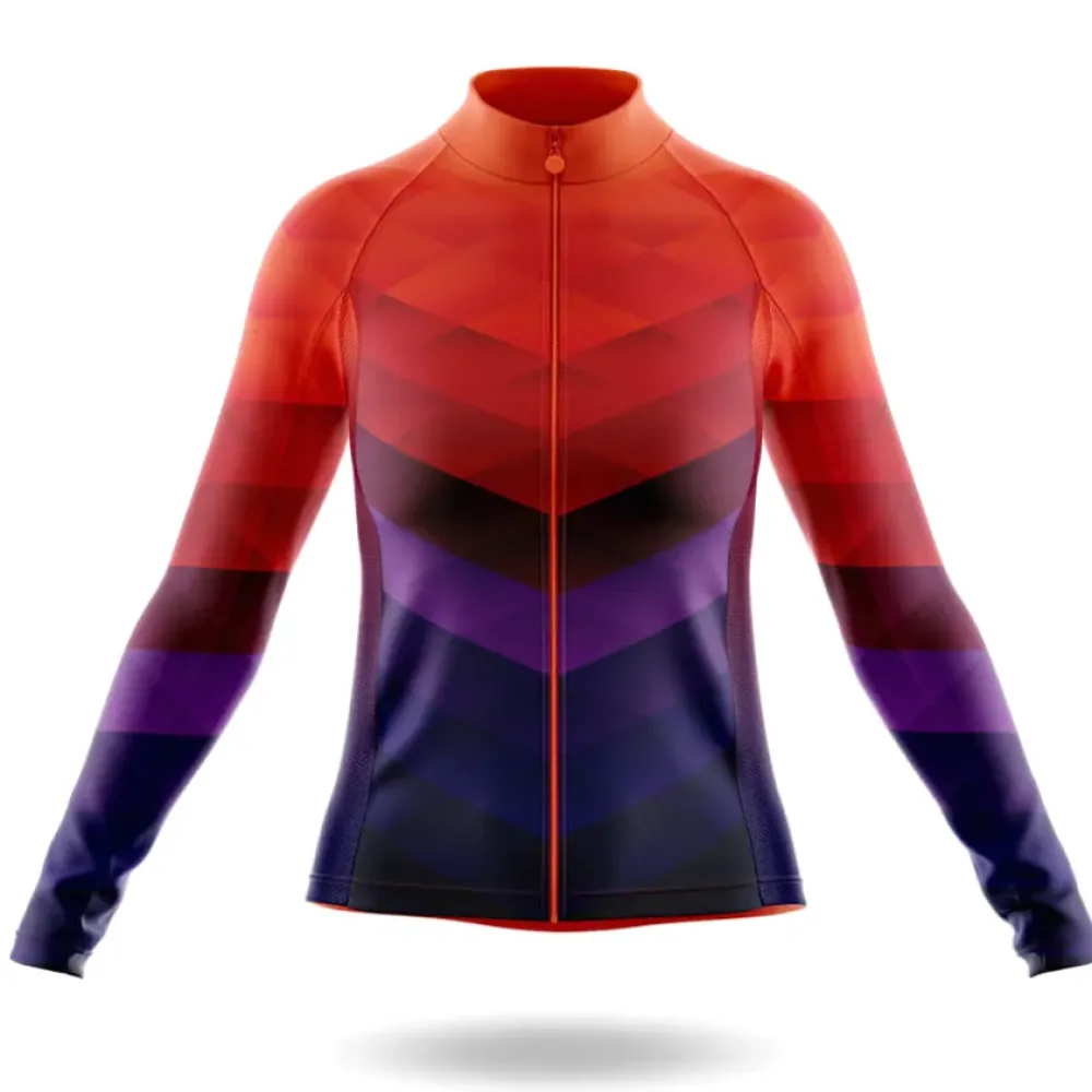 Sunset Women's Long Sleeve Cycling Jersey Geometric Red/Purple/Black