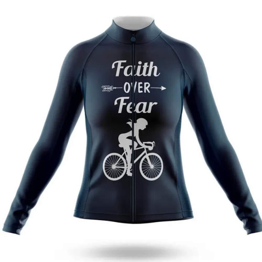 Faith Over Fear Women's Long Sleeve Cycling Jersey Navy/White/Grey