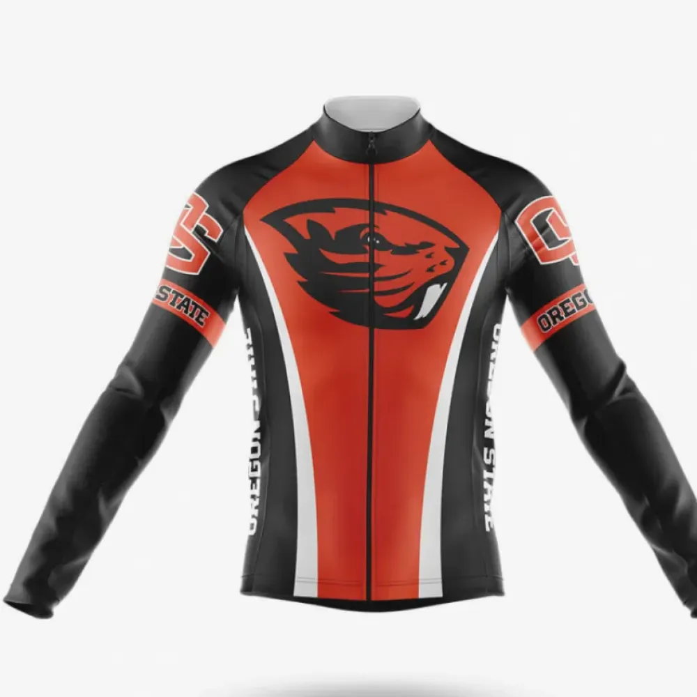 Oregon State University Long Sleeve Cycling Jersey Black/Red/White