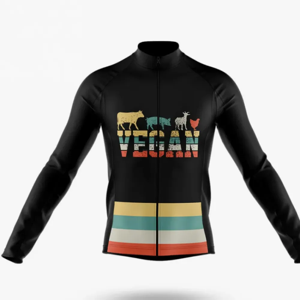 Vegan Vintage Long Sleeve Cycling Jersey Black/Red/Green