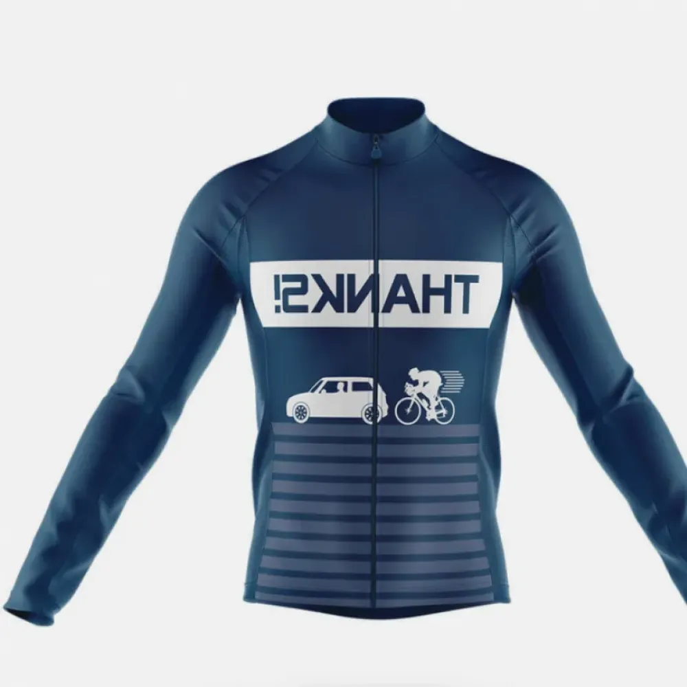 Don't Run Me Over V6 Long Sleeve Cycling Jersey Navy/White/Blue