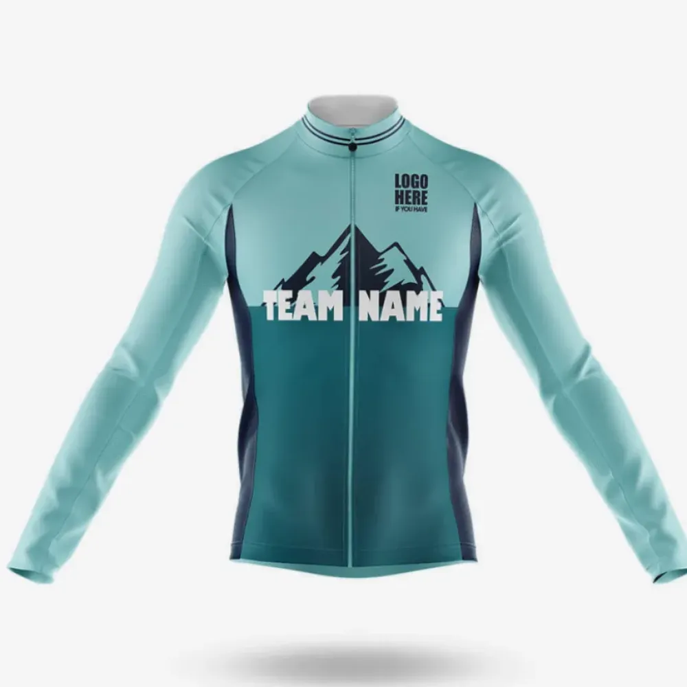Custom Team Name Long Sleeve Cycling Jersey Teal/Blue/Purple