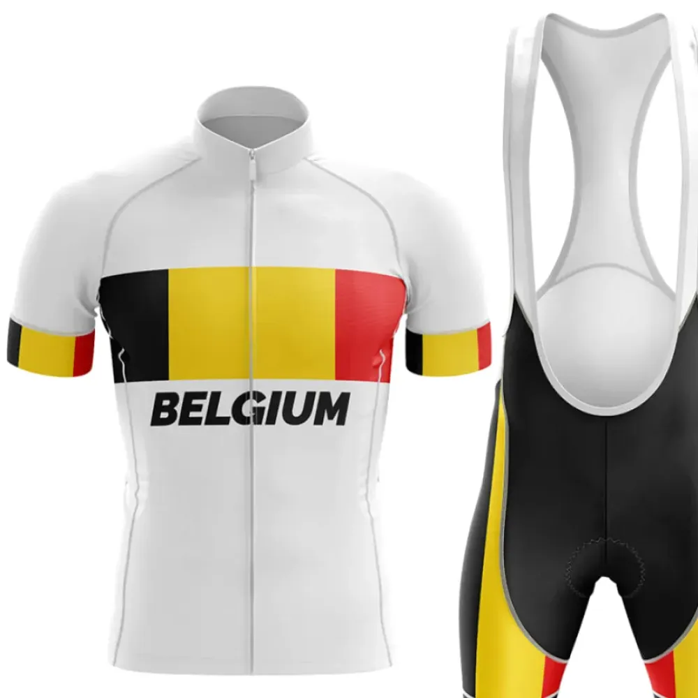Belgium V4 Cycling Kit Jersey   Bibs White/Yellow/Black